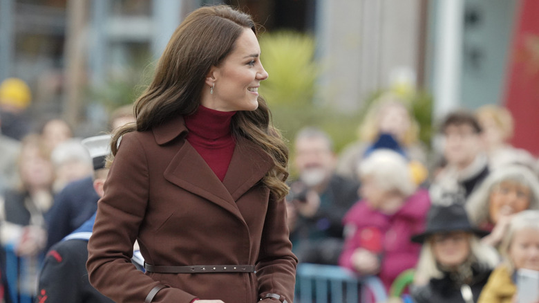 Princess Catherine in a brown coat