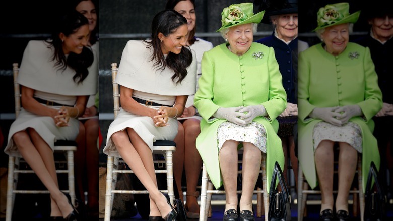 Meghan Markle and Queen Elizabeth laughing 