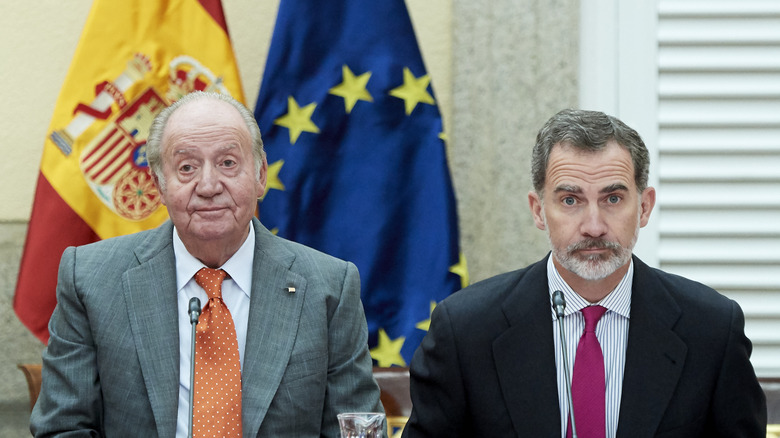 Juan Carlos and King Felipe of Spain looking surprised