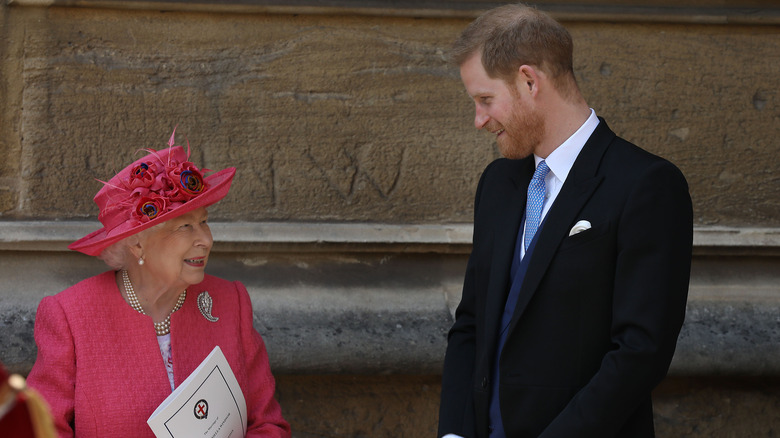 Prince Harry and Queen Elizabeth attending wedding