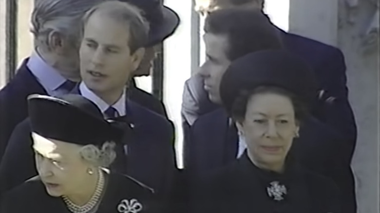 The queen and Princess Margaret at Princess Diana's funeral