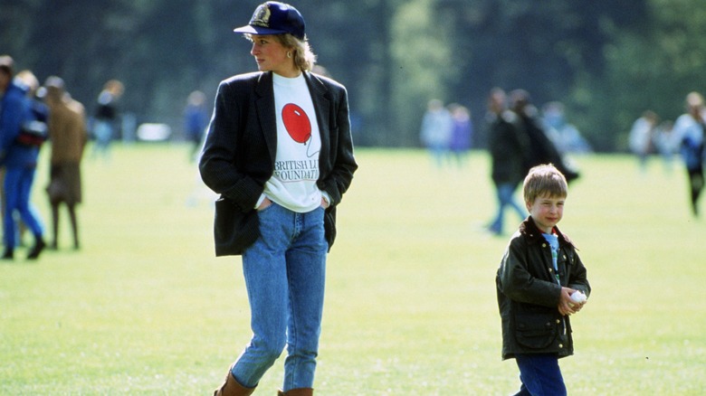 Princess Diana in blazer with Prince William 