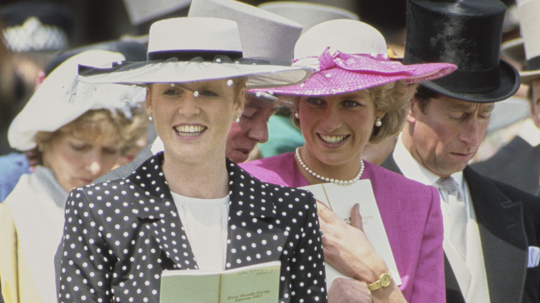 Duchess of York in polka dots with Princess Diana