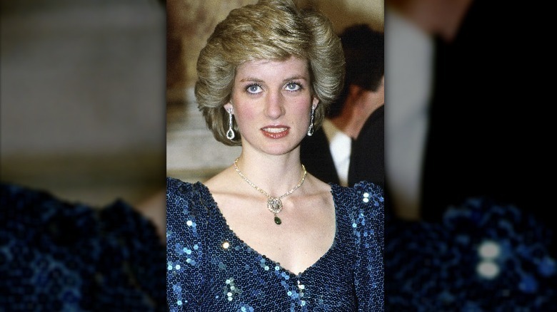 Princess Diana in blue sequined gown