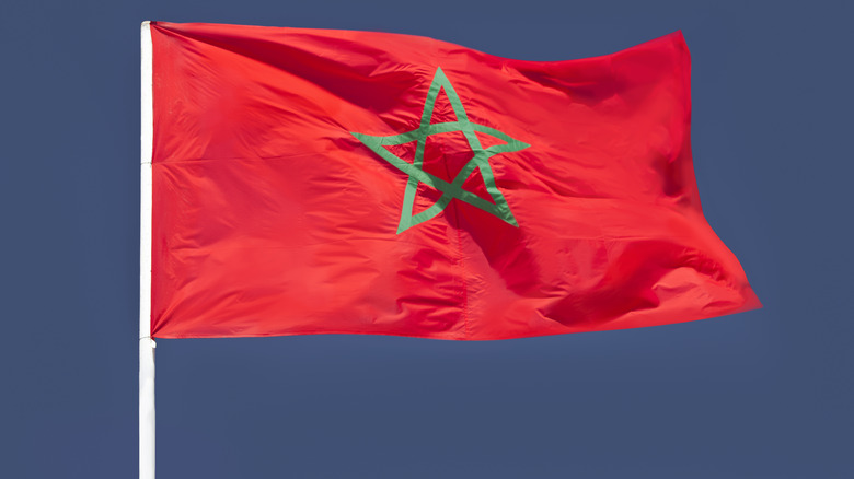 Moroccan flag blowing in the wind