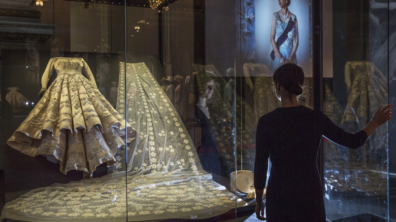 Queen Elizabeth II wedding dress on display