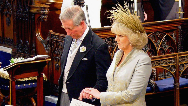 Prince Charles and Camilla Parker Bowles attending prayer service after their wedding