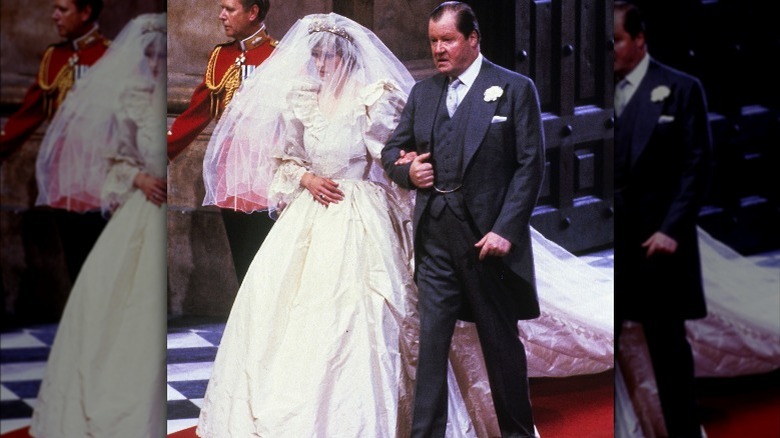 Princess Diana getting walked down the aisle by her father 