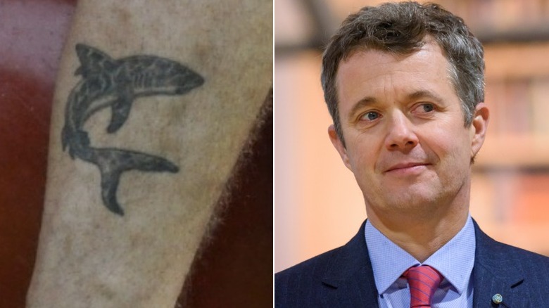 Prince Frederik shark tattoo on leg