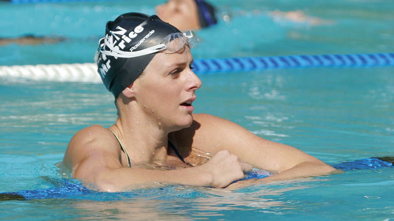 Princess Charlene training in a pool