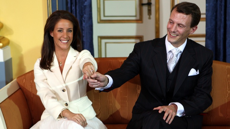 Prince Joachim of Denmark and Marie Cavallier showing engagement ring