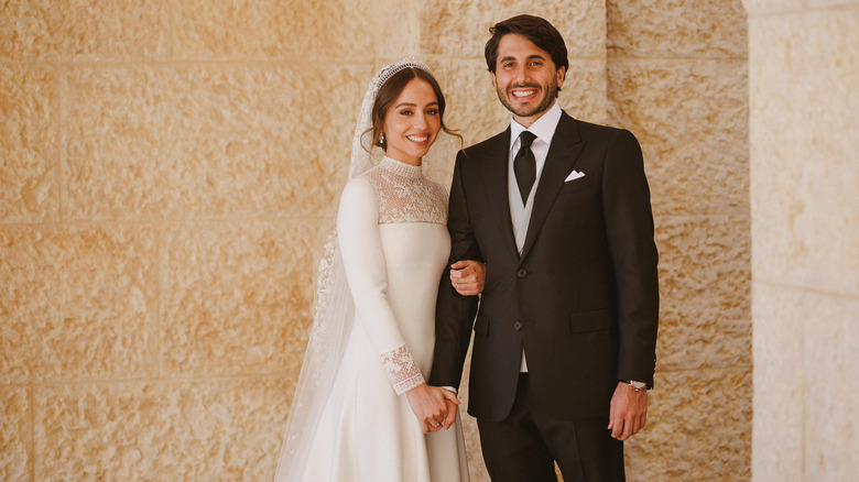 Princess Iman posing in her wedding portrait with Jameel Alexander Thermiotis