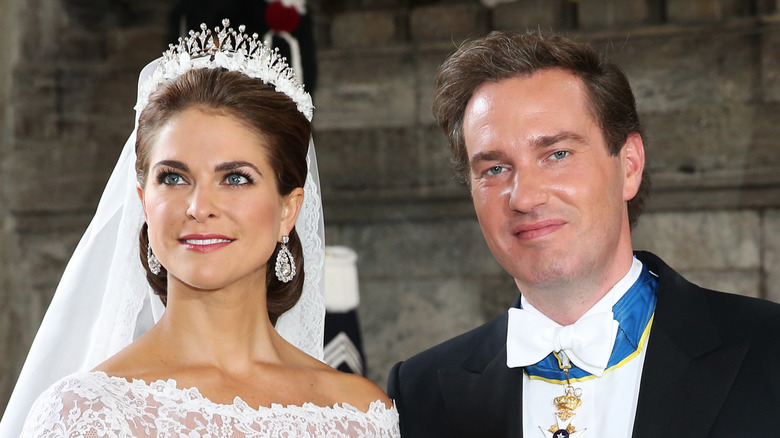 Princess Madeleine and Chris O'Neill smiling on their wedding day