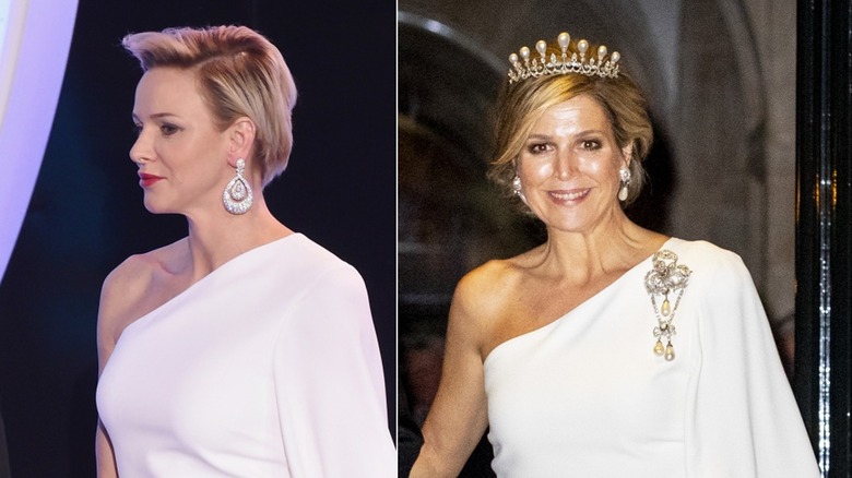 Princess Charlene of Monaco and Queen Maxima of the Netherlands in white dresses