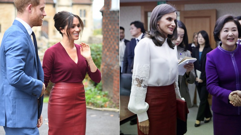 Meghan Markle and Queen Letizia of Spain wear matching red skirts