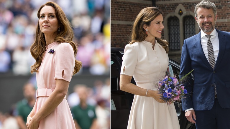 Catherine, Princess of Wales and Princess Mary of Denmark wearing pink dresses