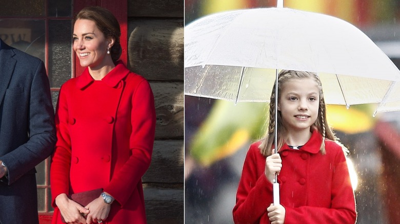 Catherine, Princess of Wales and Princess Sofia of Spain wear matching red coat dresses