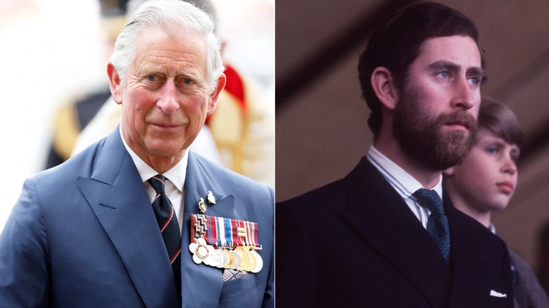 Split image of King Charles III now vs. then