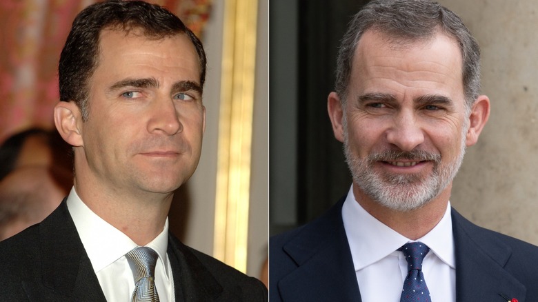 Split image of King Felipe then vs. now 