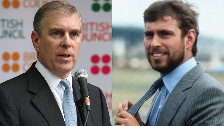 Split image of Prince Andrew now vs. then 