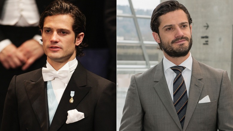 Split image of Prince Carl Philip then vs. now 