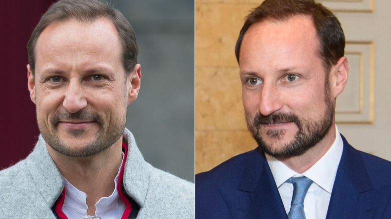 Split image of Prince Haakon of Norway with no facial hair vs. facial hair