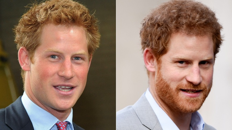 Split image of Prince Harry then vs. now 