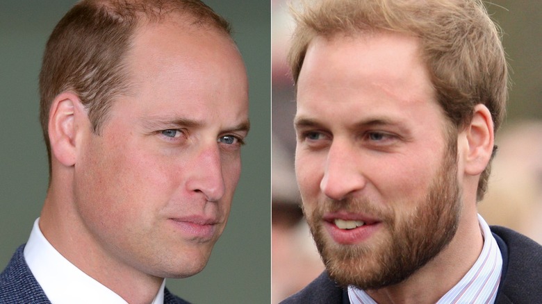 Split image of Prince William now vs. then 