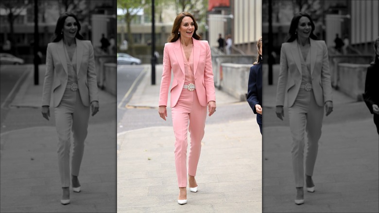 Princess Catherine in pink pantsuit full-length