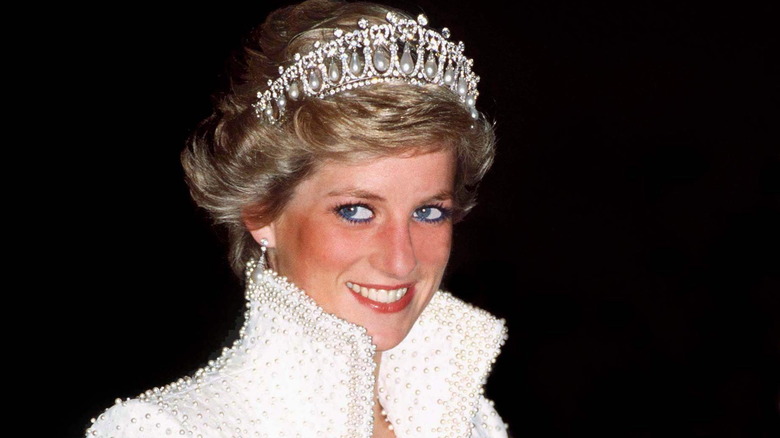 Princess Diana in high-collared white jacket