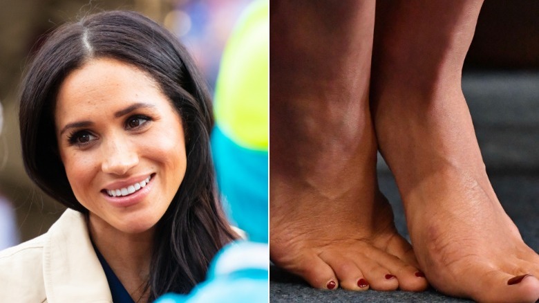 Meghan Markle smiling & a closeup of her feet