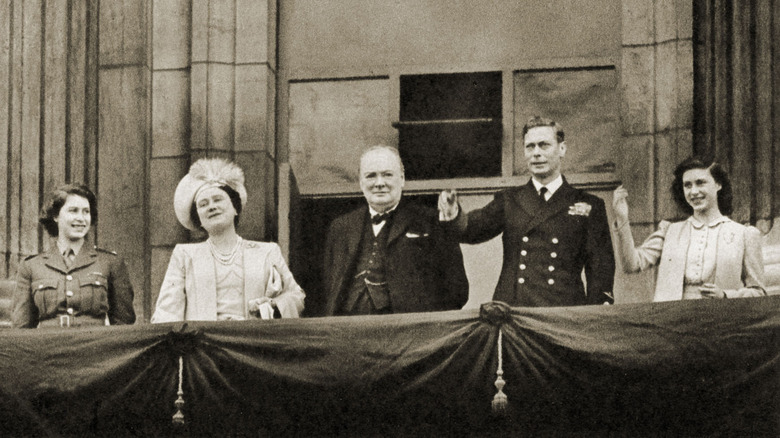 Winston Churchill  and royal family on VE day 