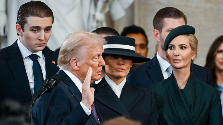 Barron, Melania, and Ivanka watch as Donald Trump is being sworn in as President