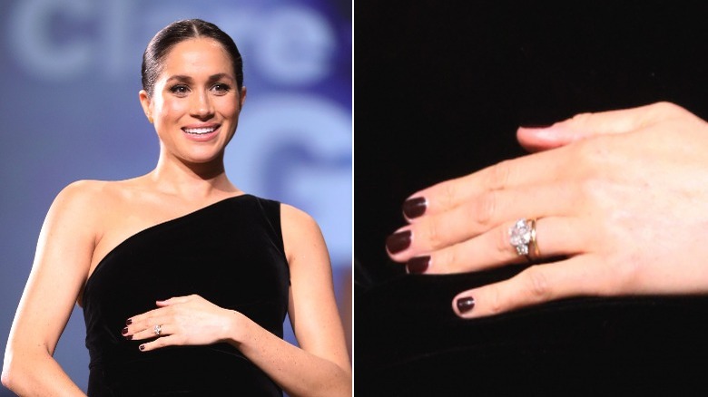 Meghan Markle smiling and wearing black nail polish