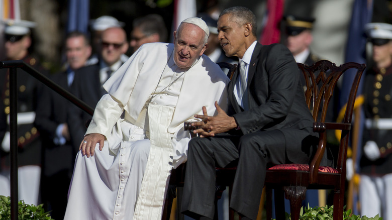 Barack Obama and the Pope talking