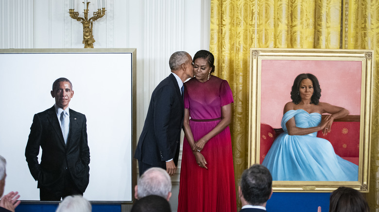 Michelle and Barack Obama at the unveiling of their White House Portraits