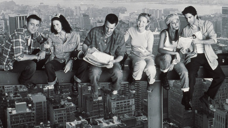 The cast of "Friends" recreating "Lunch atop a Skyscraper"