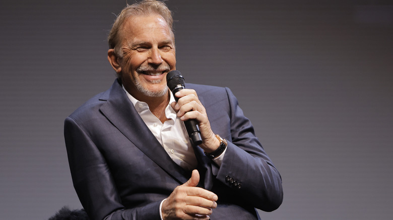 Kevin Costner speaks on stage at the 40th Santa Barbara International Film Festival in February  2025.