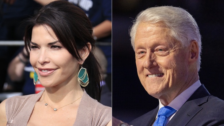 (L) Lauren Sánchez smiling (R) former President Bill Clinton biting lower lip