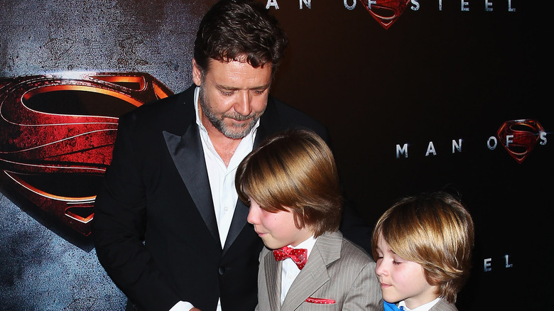 Russell Crowe and his sons at Man of Steel premiere