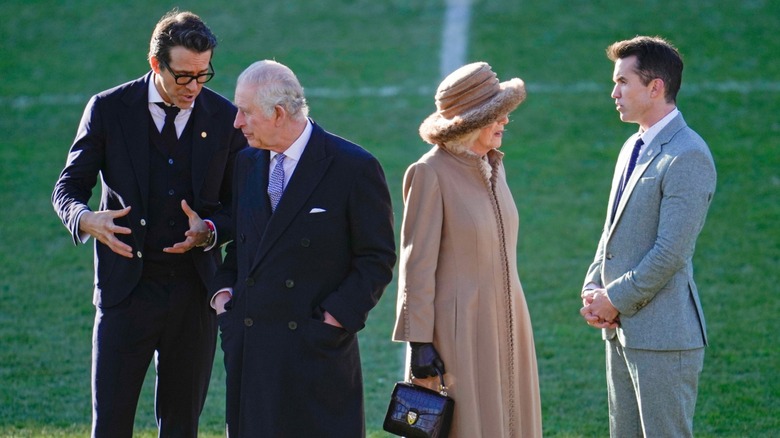 Ryan Reynolds, King Charles III, Queen Camilla, and Rob McElhenney talking