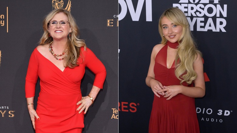 A split image of Sabrina Carpenter and Nancy Cartwright