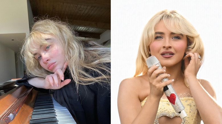 Sabrina Carpenter without and with makeup