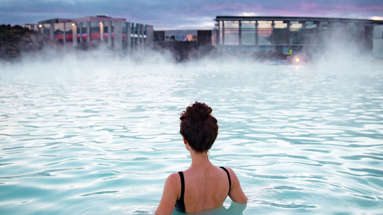 Woman enjoying geothermal bath