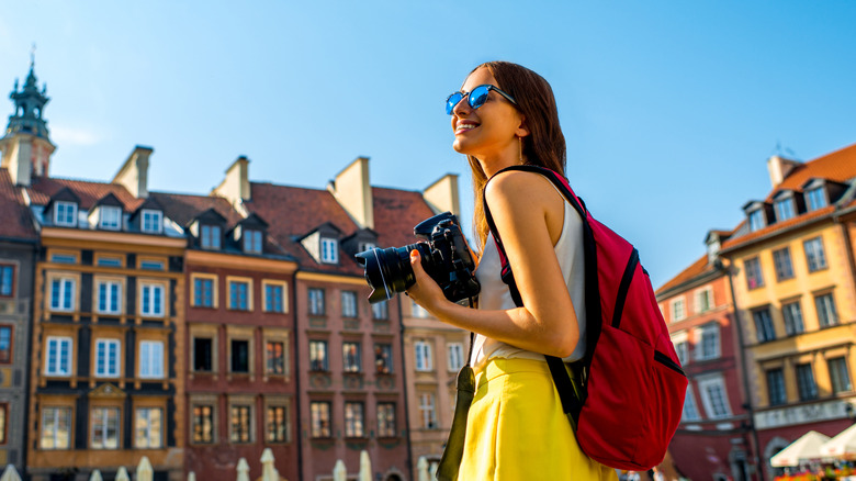 Female traveler enjoying Warsaw