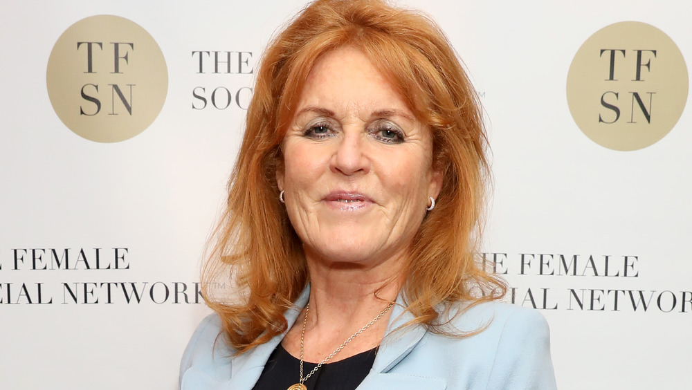 Sarah Ferguson wearing blue blazer