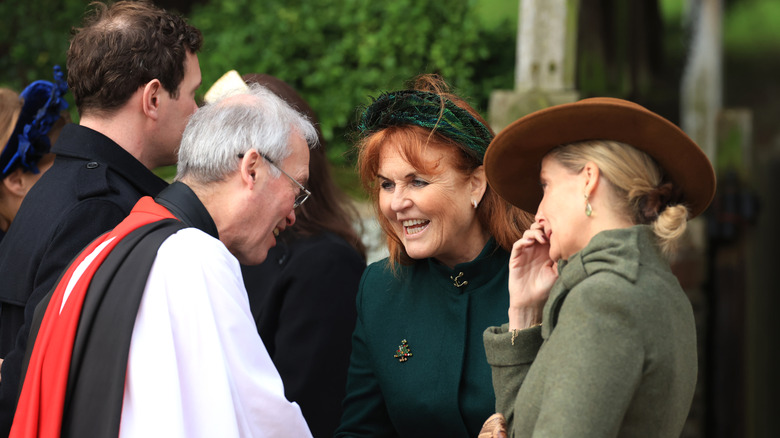 Sarah Ferguson shaking hands with a minister
