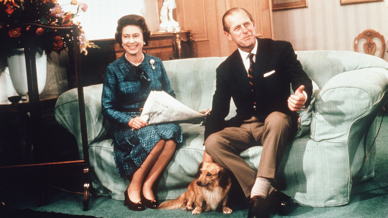 Queen Elizabeth II, Prince Philip and a corgi