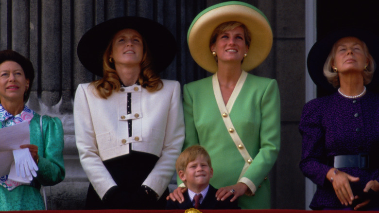 Sarah Ferguson smiling with Princess Diana and Prince Harry