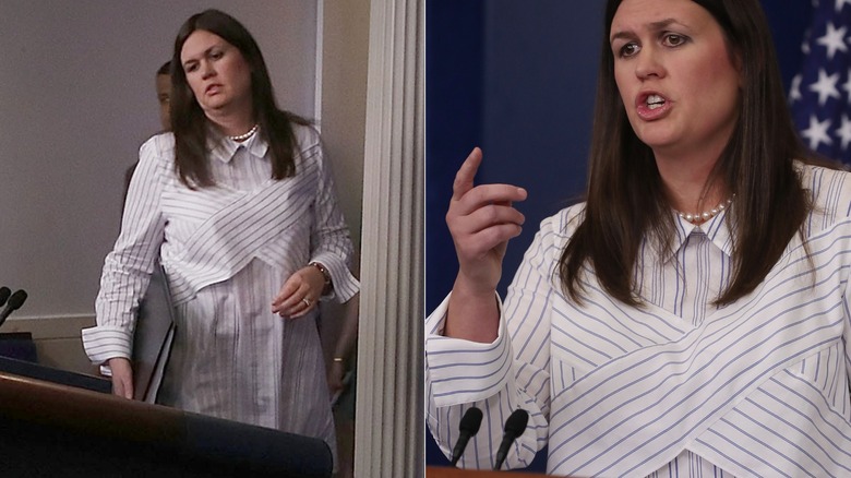 Sarah Huckabee Sanders wearing a shirt dress